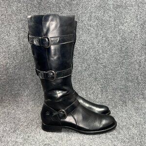 Born Umbra Boots Womens Size 9 Black Leather Tall High Buckle Belted Moto Combat